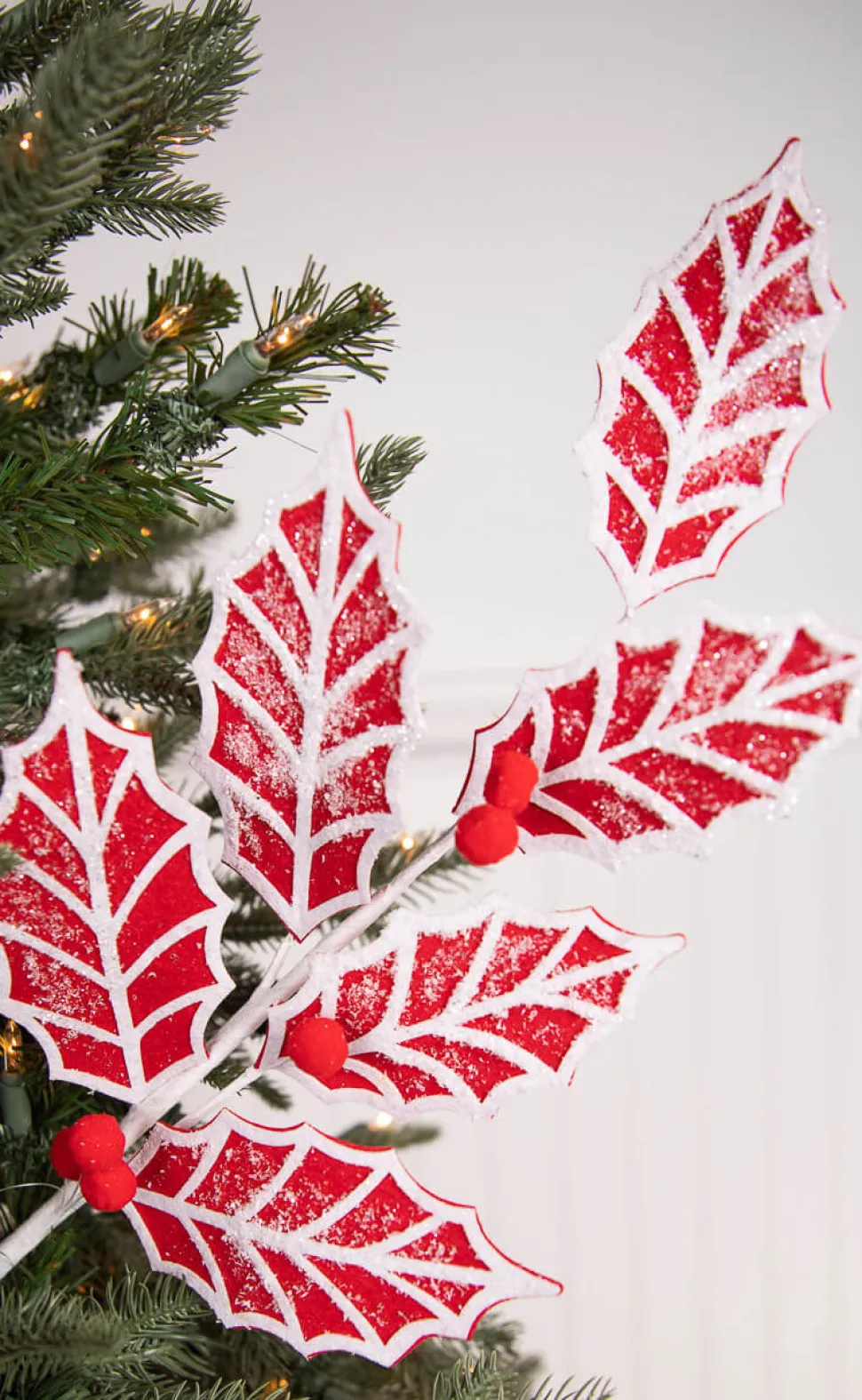 24” Red and White Leaf Stem with Red Berries