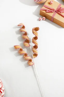 26” Red and White Peppermint Stripe Waffle Curly Spray