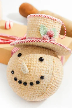 6” Red and White Peppermint Stripe Waffle Snowman Ornament