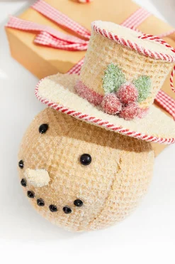 6” Red and White Peppermint Stripe Waffle Snowman Ornament