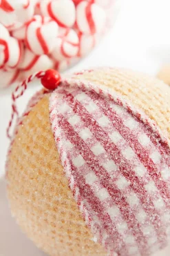 5” Red and White Plaid Waffle Ball Ornament