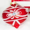4" Red and White Swirl Glass Ornament