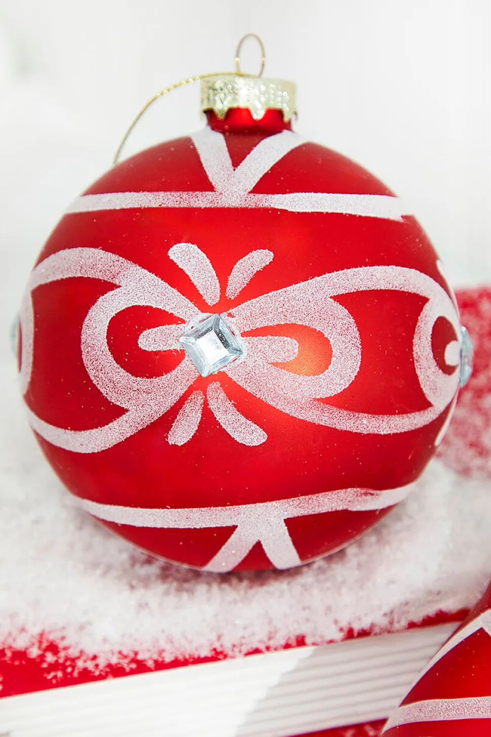 4" Red and White Swirl Glass Ornament