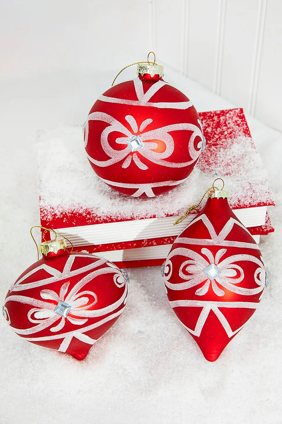 4" Red and White Swirl Glass Ornament