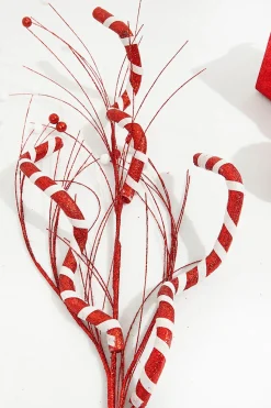 34" Red and White Twist Grass Spray