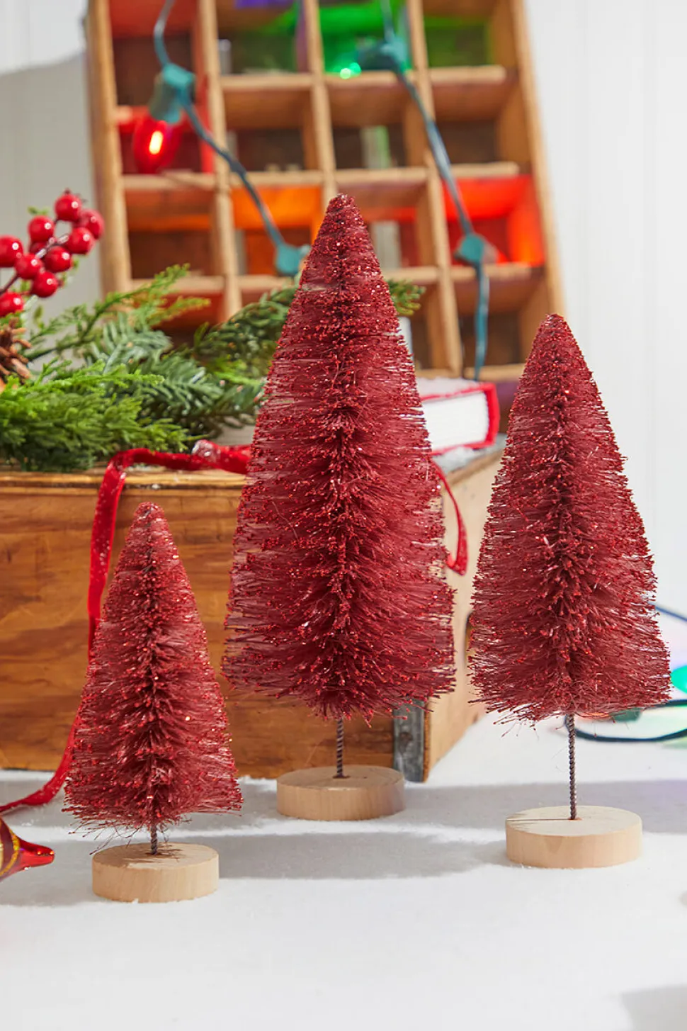Red Bottle Brush Tree - Set of 3