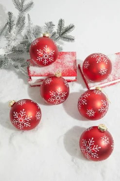 5" Red Christmas Ball Ornaments - Set of 6