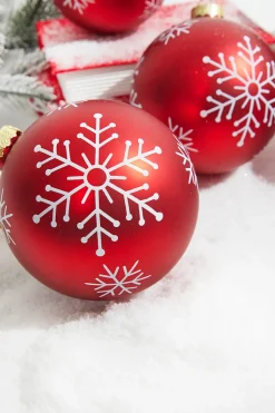 5" Red Christmas Ball Ornaments - Set of 6