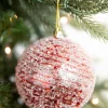 4” Red Clear Swirl Iced Ball Ornament