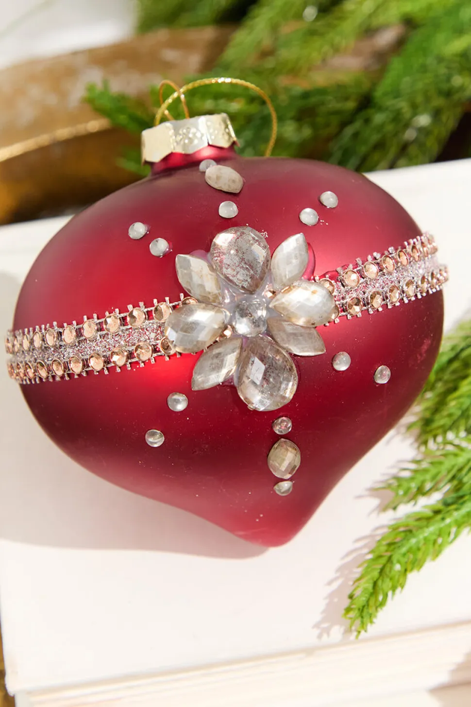 Red Gem Drop Glass Ornament