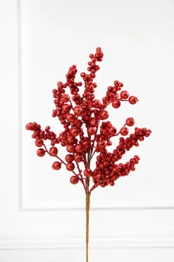 20" Red Glitter Berry Spray