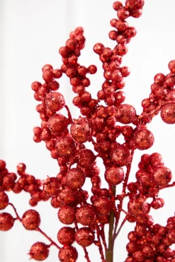 20" Red Glitter Berry Spray