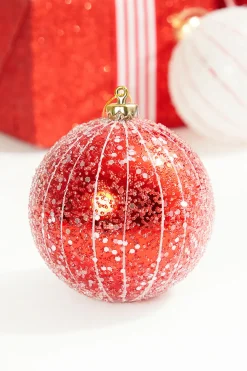 4" Red Glitter Drip Ball Ornament