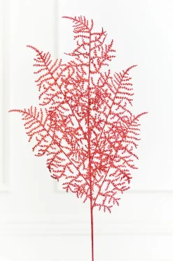35" Red Glitter Fern Spray