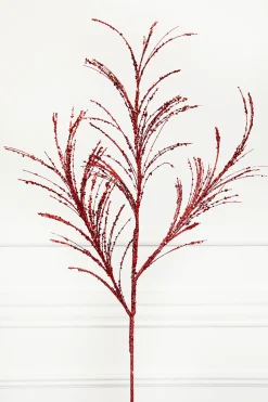 34" Red Glitter Pampas Grass Spray