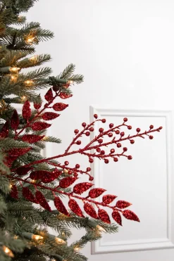 29” Red Glitter Smilax Berry Spray