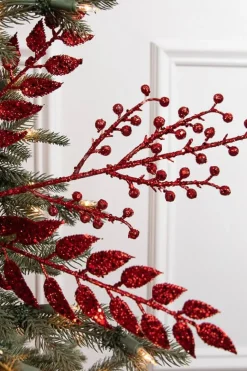 29” Red Glitter Smilax Berry Spray