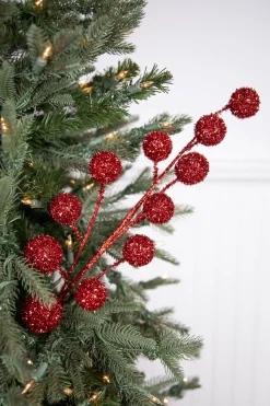 26” Red Glitter Tinsel Ball Spray