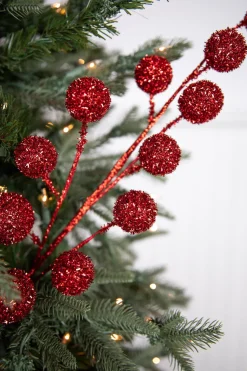 26” Red Glitter Tinsel Ball Spray