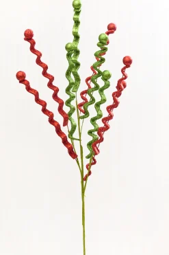 33" Red & Green Glitter Curly Spray
