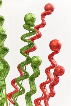 33" Red & Green Glitter Curly Spray
