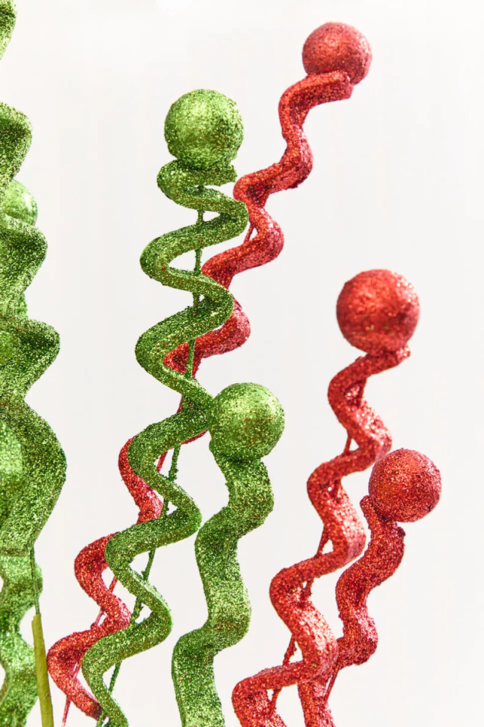 33" Red & Green Glitter Curly Spray