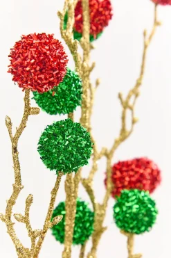 30" Red, Green & Gold Twig Ball Spray