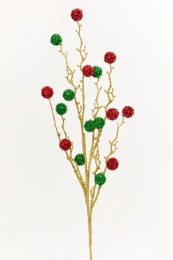 30" Red, Green & Gold Twig Ball Spray