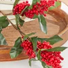 30” Red & Green Leaf Berry Spray