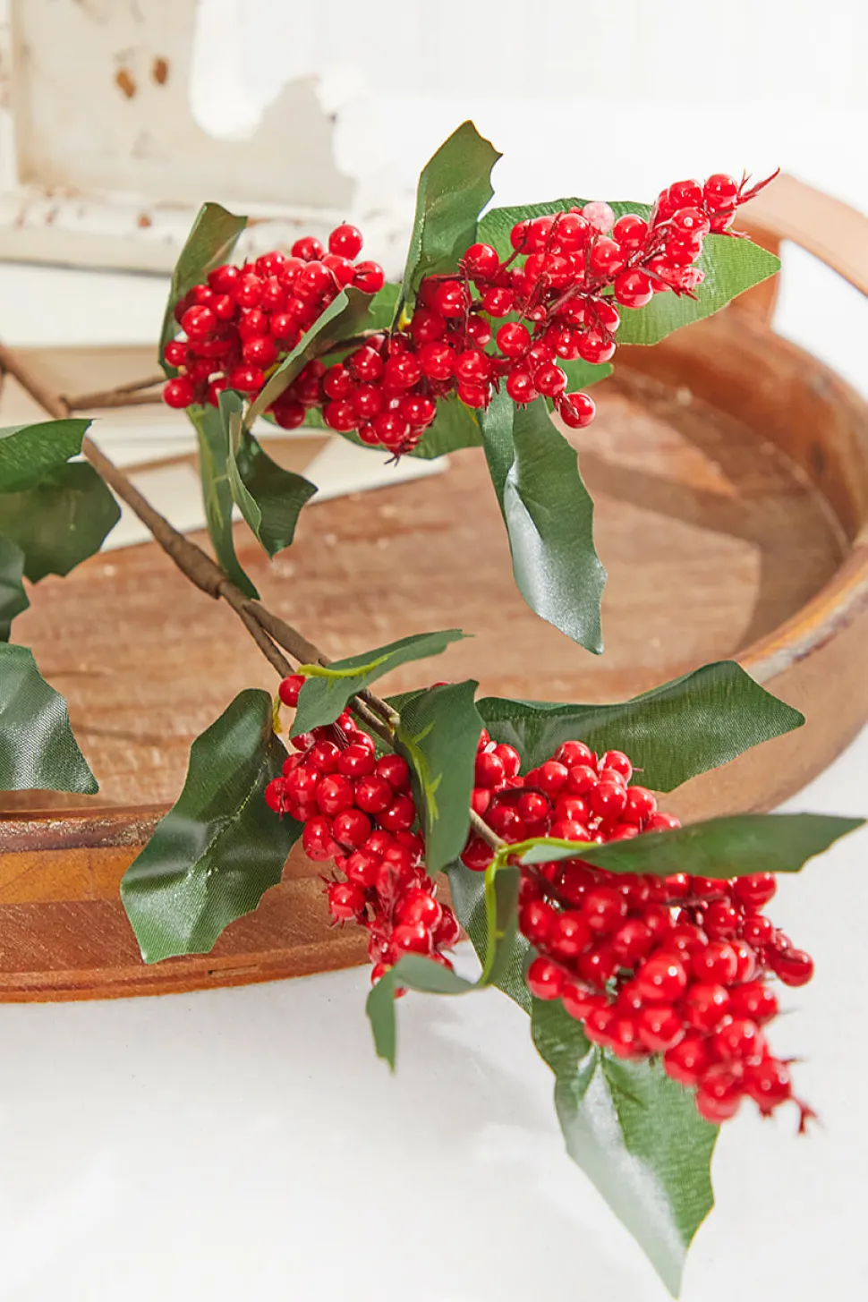 30” Red & Green Leaf Berry Spray