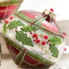 4" - 6" Red & Green Plaid & Holly Glass Ornament