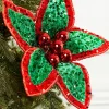 22" Red Green Sequin Poinsettia Stem