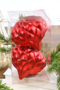 6” Red Matte Diamond - Onion Finial - Set of 2