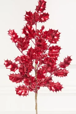 27" Red Metallic Holly Berry Stem