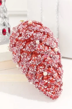 11" Red Pinecone Ornament with Jewels