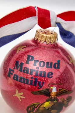 3.25" Red "Proud Marine Family" with Ribbon Glass Ball Ornament