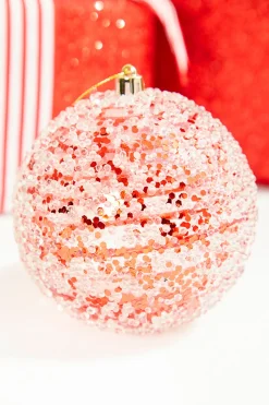 4" Red Sequin Iced Ball Ornament