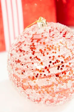 4" Red Sequin Iced Ball Ornament