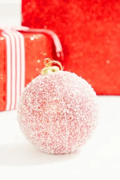 4" Red Snow Stripe Ball Ornament