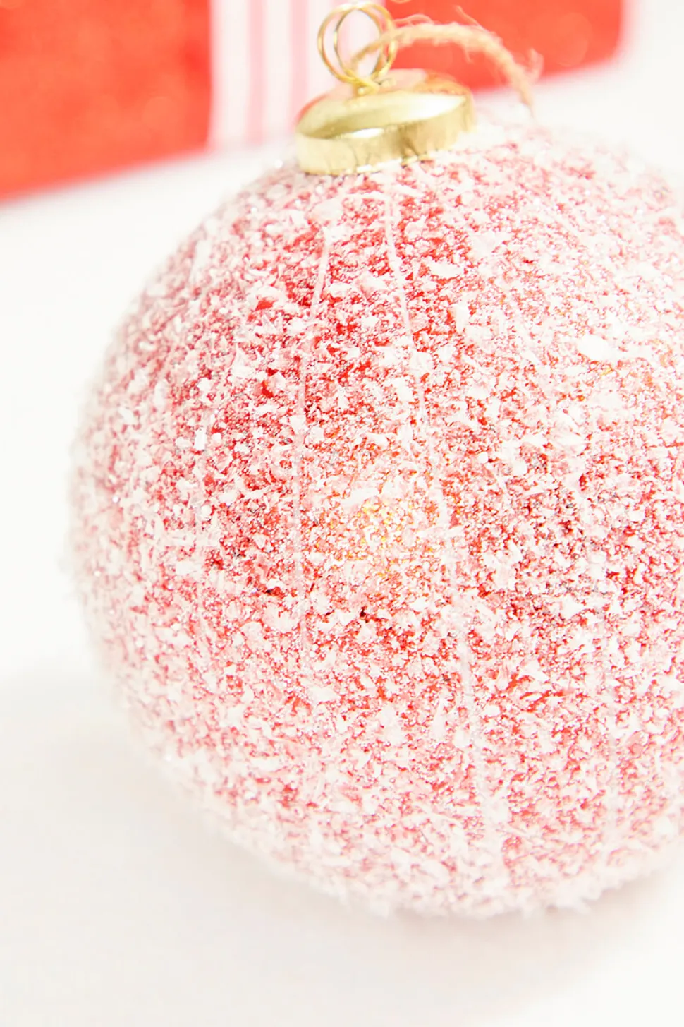 4" Red Snow Stripe Ball Ornament