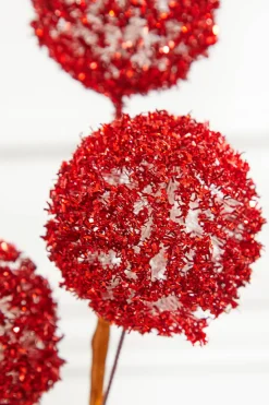 18" Red Tinsel Ball Pick
