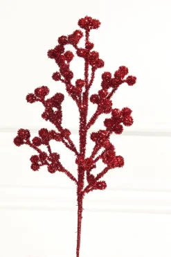 26" Red Tinsel Berry Spray