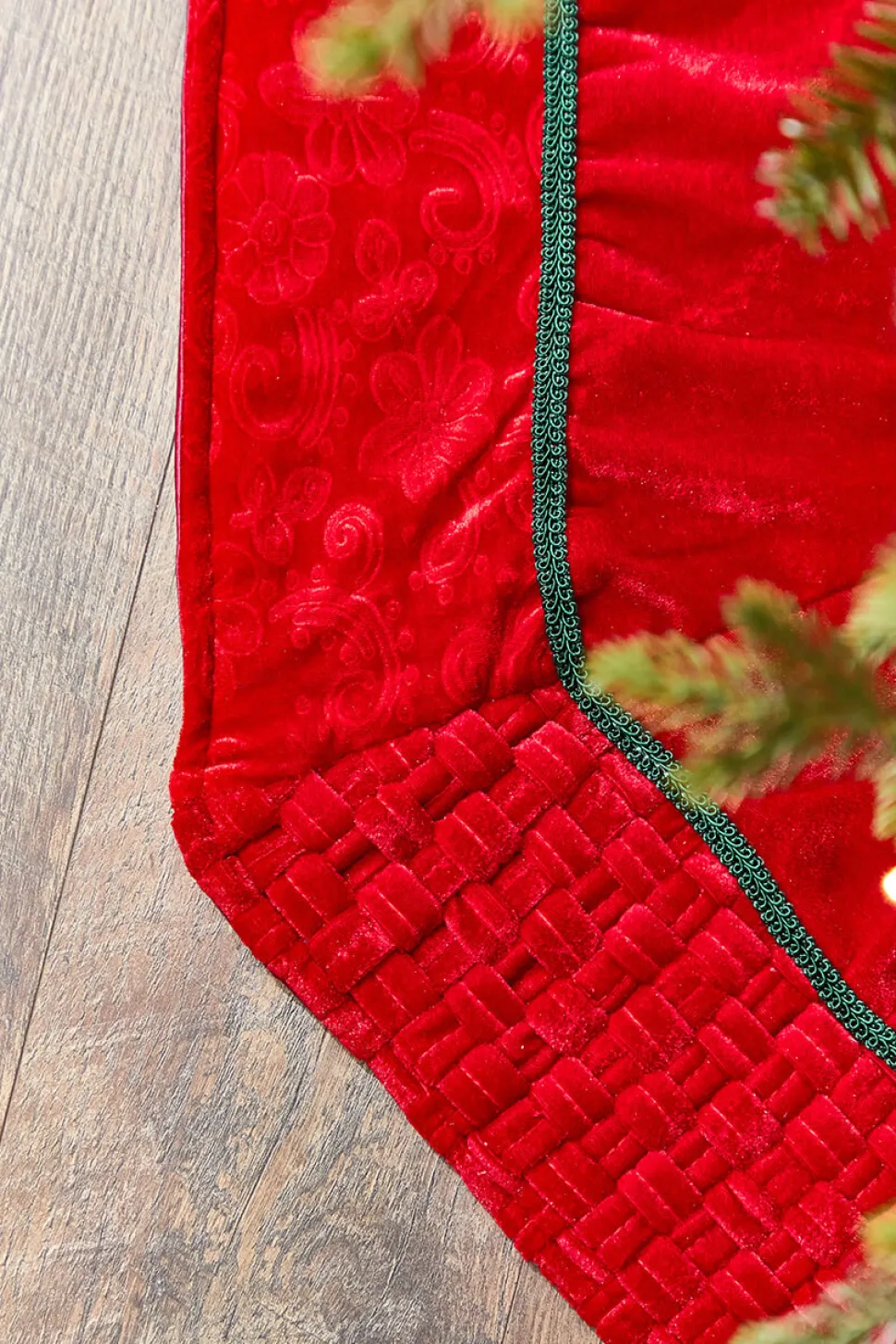 54" Red Velvet Braided Edge Tree Skirt
