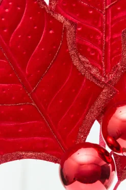 39" Red Velvet Holly Leaves Spray