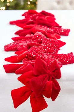48" Red Velvet Sequin Bow Garland