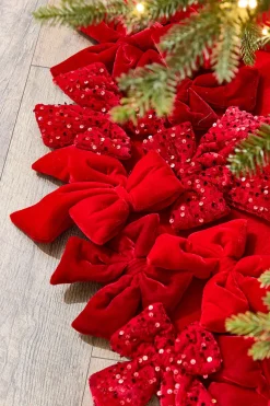 54" Red Velvet Sequin Bow Tree Skirt