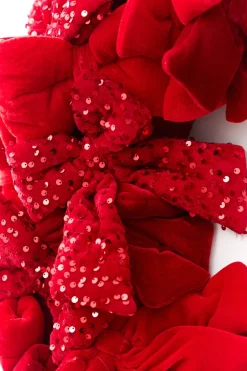 30" Red Velvet Sequin Bow Wreath