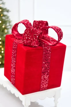 16" Red Velvet Sequin Gift Box