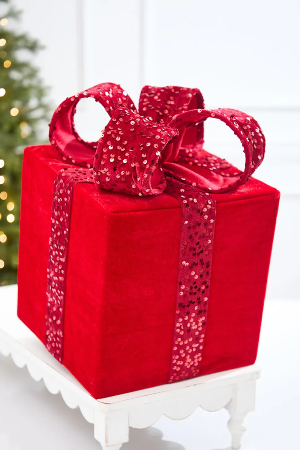 16" Red Velvet Sequin Gift Box