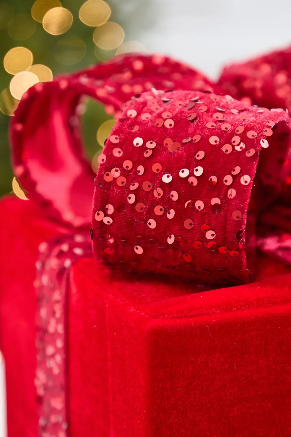 16" Red Velvet Sequin Gift Box